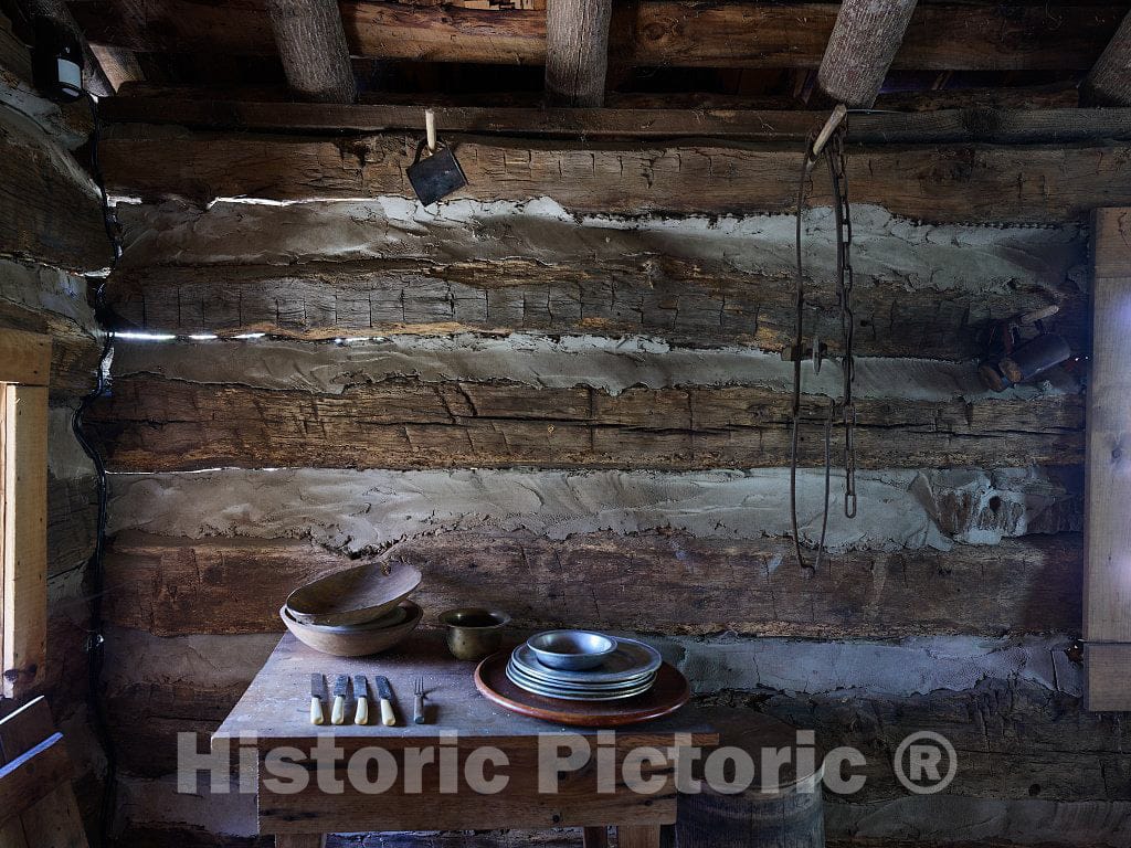 Photo- Carefully reconstructed and reimagined interior of one of several rustic, one-room cabins at the Hickory Ridge Living History Museum in Boone, North Carolina 5