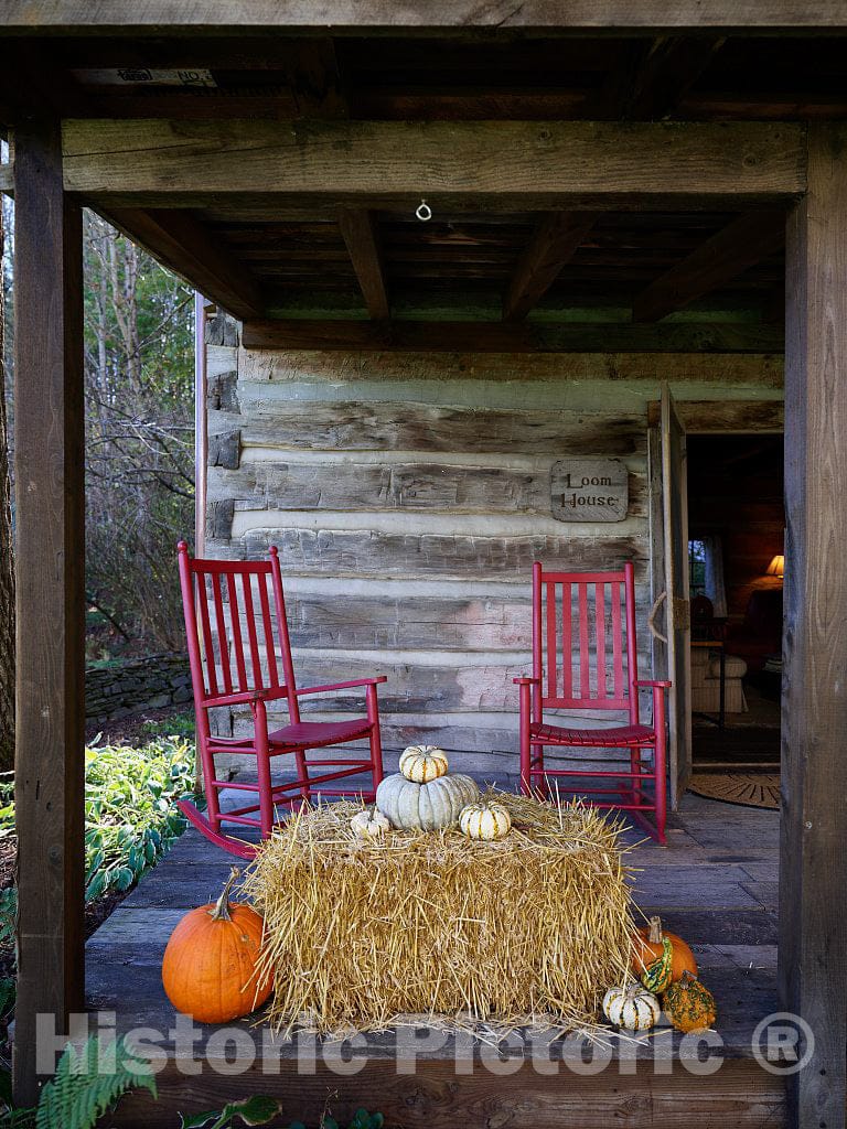 Photo - Small Fall Display on The Porch of an Old Dairy barn associated with The Nearby Mast Farm Inn in Valle Crucis, North Carolina- Fine Art Photo Reporduction