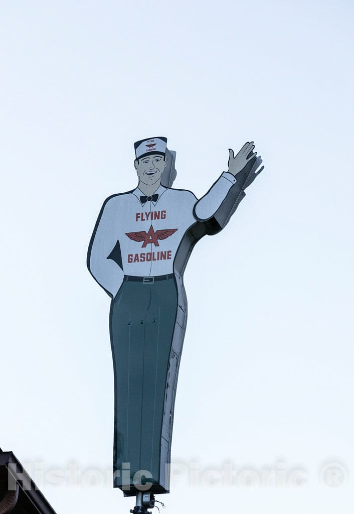 Photo - Vintage Flying A Gasoline Attendant Figure Above The Maggie Valley Rock Shop in The Town of Maggie Valley- Fine Art Photo Reporduction