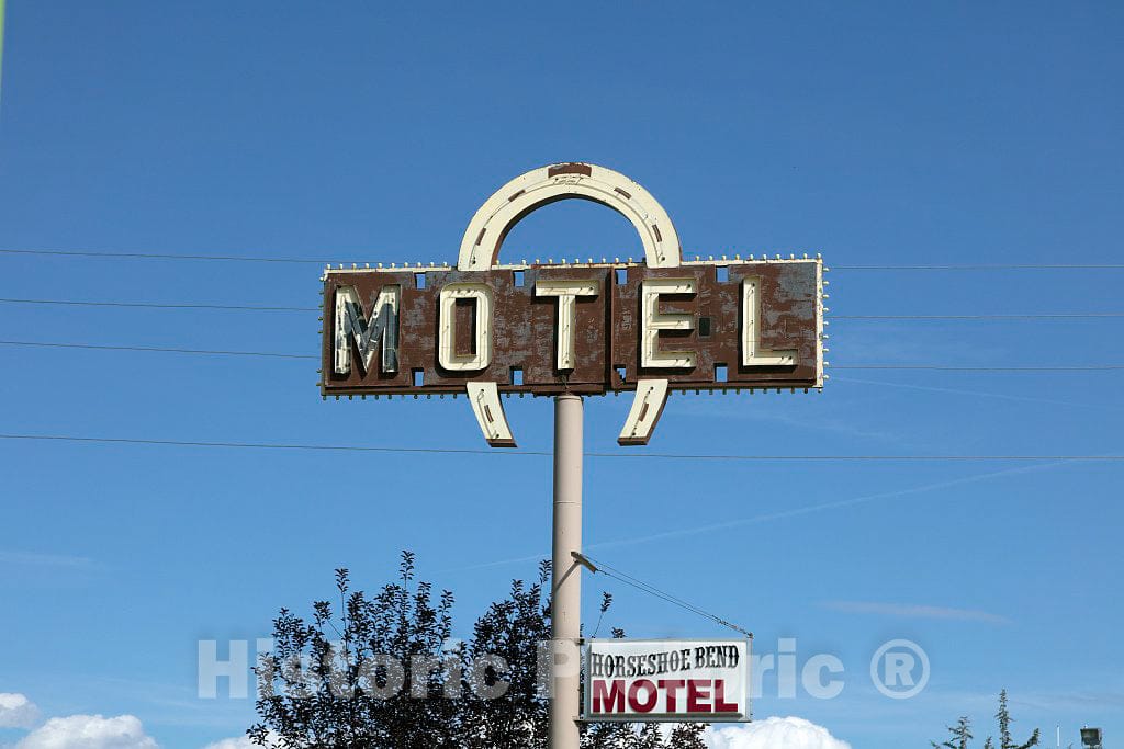 Photo - Sign for The Horseshoe Bend Motel in Lovell, Wyoming- Fine Art Photo Reporduction