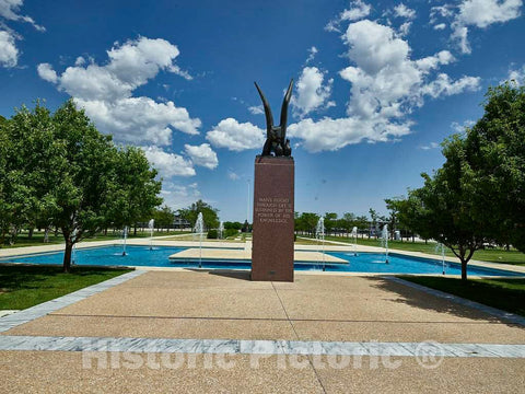Photograph- Even though the mascot of the United States Air Force Academy in Colorado Springs, Colorado, is a falcon, this is the"Eagle and Fledglings Statue," presented as a gift in 1958 by