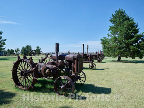 Photo - Long line of Vintage Tractors on a Private Farm in Strasburg, Colorado- Fine Art Photo Reporduction