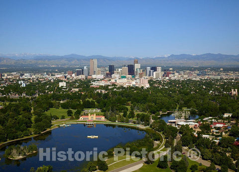 Photo - Aerial View of Ferril Lake and The Denver Museum of Nature and Science, with Downtown Denver in The Distance- Fine Art Photo Reporduction