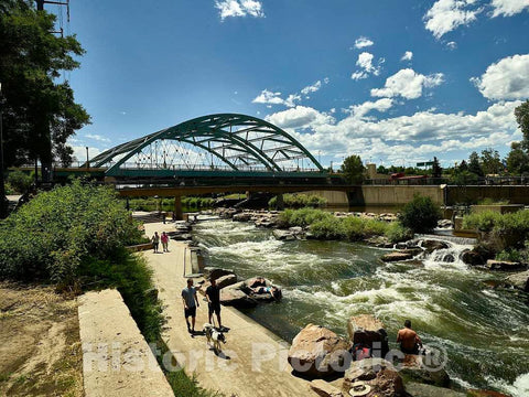Photo - Strollers and a sunbather Enjoy Denver, Colorado's, Downtown South Platte River Trail- Fine Art Photo Reporduction