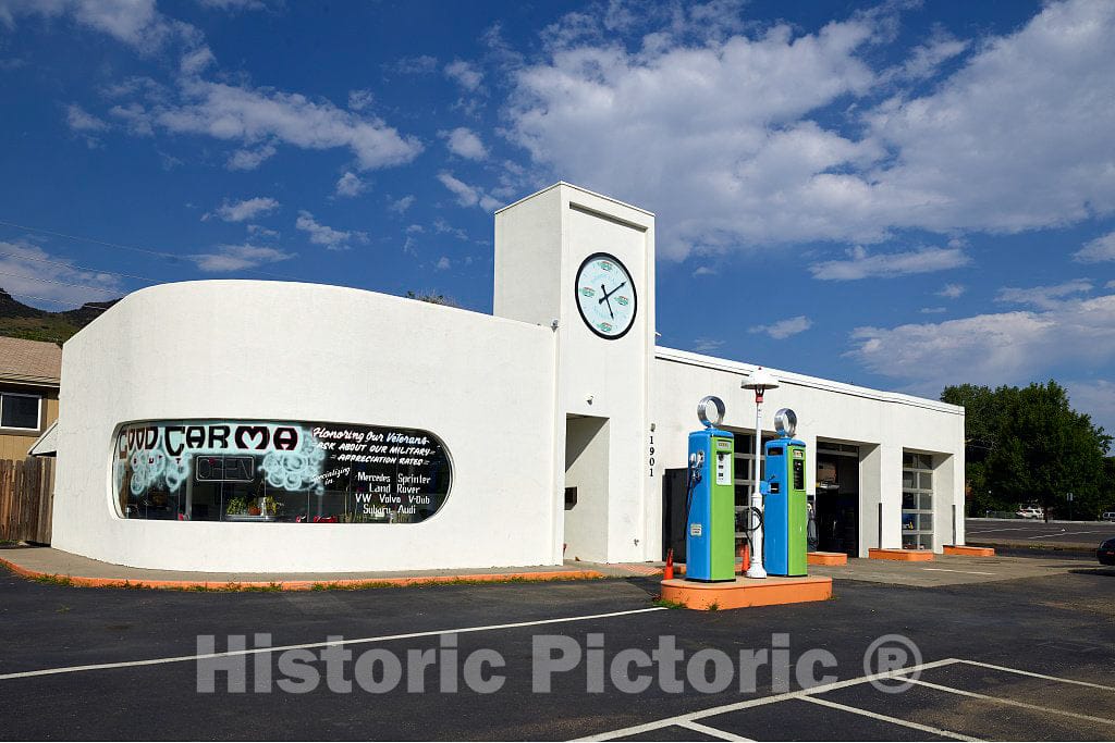 Photo - Historic Art-Deco Gas Station-Turned Repair Shop in Golden, Colorado- Fine Art Photo Reporduction