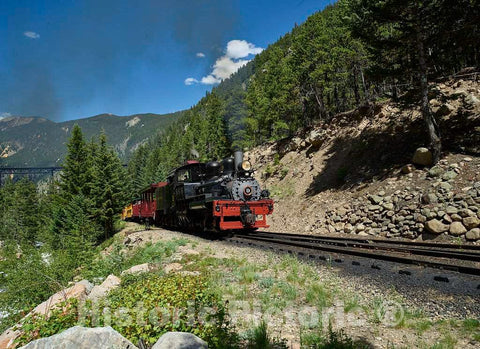 Photo - A Georgetown Loop Railroad Historic Scenic steam Train Makes a Run Above Georgetown, Colorado- Fine Art Photo Reporduction