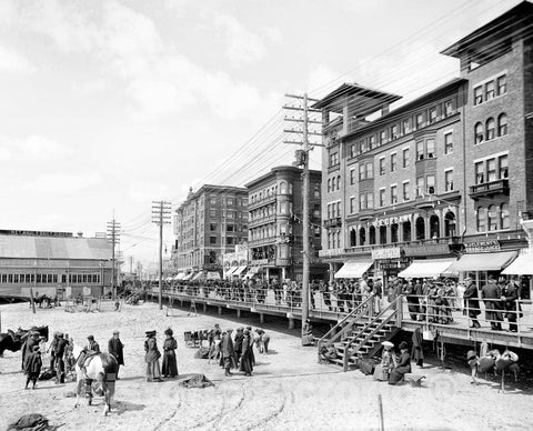 Historic Black & White Photo - Atlantic City on the Jersey Shore - Theaters Along the Boardwalk, c1915 -