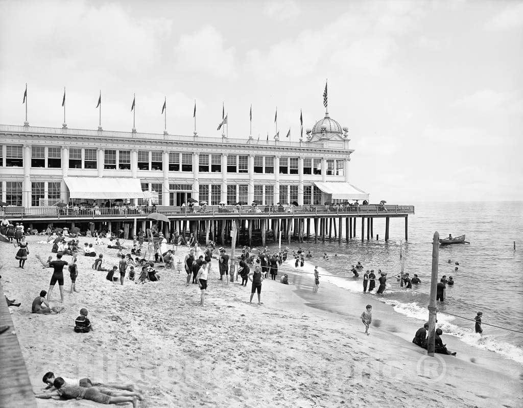 Historic Black & White Photo - Asbury Park on the Jersey Shore - The First Casino on the Boardwalk, Asbury Park, c1905 -