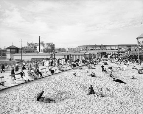 Historic Black & White Photo - Asbury Park on the Jersey Shore - Pavilion-Side on the Beach, Asbury Park, c1904 -