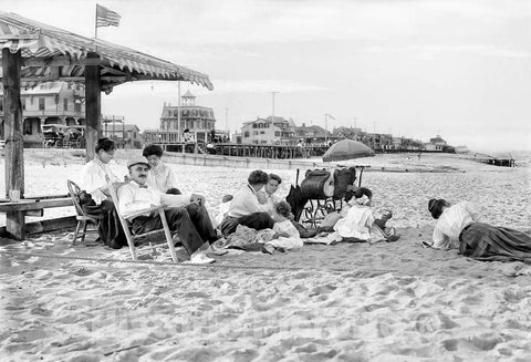 Historic Black & White Photo - Belmar on the Jersey Shore - A Family on the Beach, Belmar, c1915 -