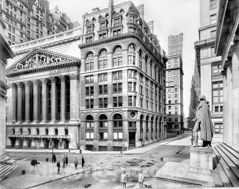 New York City Historic Black & White Photo, Outside the New York Stock Exchange, Wall Street, c1903 -