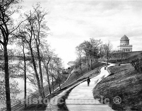 New York City Historic Black & White Photo, The Promenade to Grant's Tomb, Riverside Park, c1915 -