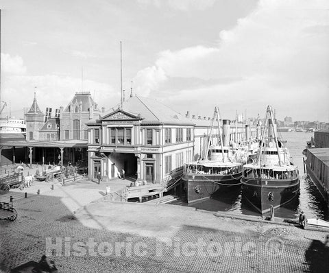New York City Historic Black & White Photo, The Wall Street Pier & Government Dock, c1901 -