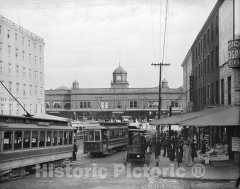 Philadelphia Historic Black & White Photo, Railroad Ferries, Market Street, c1904 -