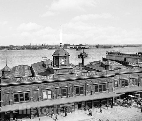 Philadelphia Historic Black & White Photo, The Pennsylvania Railroad Ferries Building, c1908 -