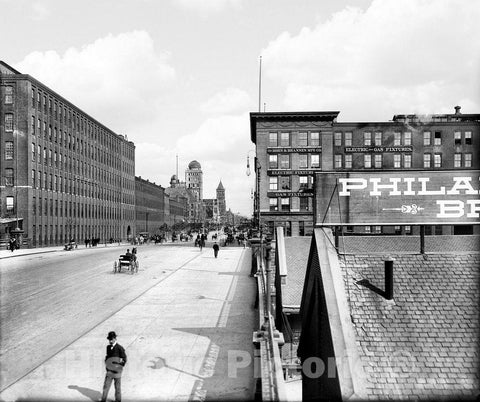 Philadelphia Historic Black & White Photo, Spring Garden Street at Baldwin Locomotive Works, c1904 -