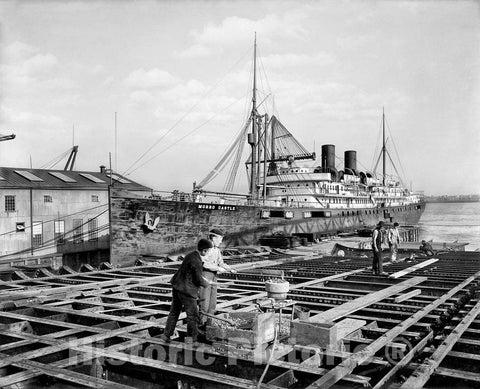 Philadelphia Historic Black & White Photo, A Steamship Docked at Cramp's Ship Yard, c1903 -