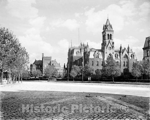 Philadelphia Historic Black & White Photo, On Campus at the University of Pennsylvania, c1900 -