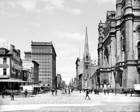Philadelphia Historic Black & White Photo, Looking Down North Broad Street, c1904 -