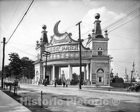 Pittsburgh Historic Black & White Photo, Luna Park Entrance, c1905 -