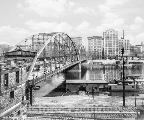 Pittsburgh Historic Black & White Photo, Sixth Street Bridge, c1900 -