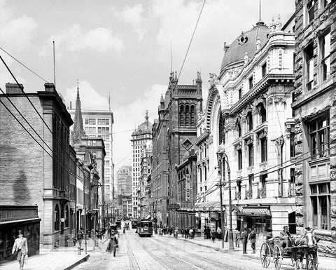 Pittsburgh Historic Black & White Photo, Looking Past the Nixon Theatre on Sixth Avenue, c1908 -