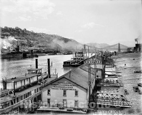 Pittsburgh Historic Black & White Photo, Wharves on the Monongahela River, c1904 -