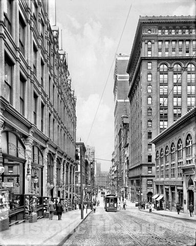 Pittsburgh Historic Black & White Photo, Looking North on Fifth Avenue, c1908 -
