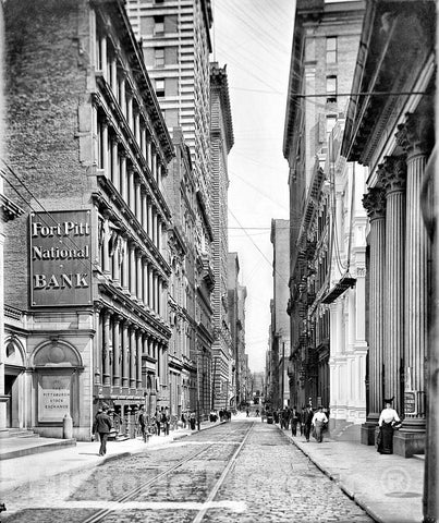 Pittsburgh Historic Black & White Photo, The Banks of Fourth Avenue, c1905 -