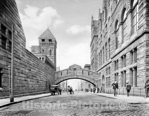 Pittsburgh Historic Black & White Photo, Bridge of Sighs at the Allegheny County Courthouse, c1903 -
