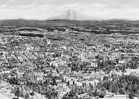 Portland Historic Black & White Photo, Portland and Mount Hood from King's Heights, c1912 -