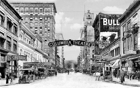 Portland Historic Black & White Photo, Theatres on Southwest Sixth Avenue, c1914 -
