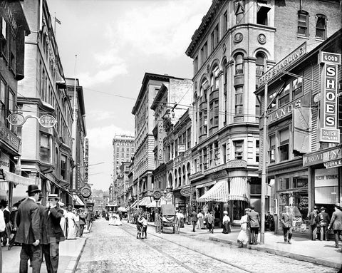 Providence Historic Black & White Photo, Walking Down Westminster Street, c1906 -