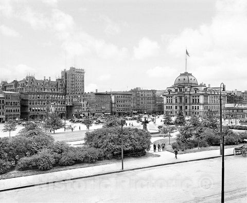 Providence Historic Black & White Photo, An Overview of City Hall Park, c1915 -