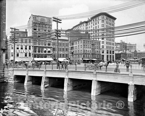 Providence Historic Black & White Photo, The Crawford Street Bridge from the River, c1906 -