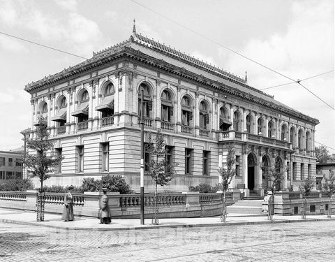 Providence Historic Black & White Photo, The Providence Public Library on Empire Street, c1906 -