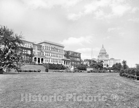 Providence Historic Black & White Photo, The Rhode Island Normal School and the State House, c1915 -