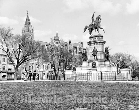 Richmond Historic Black & White Photo, The Washington Equestrian Monument and Old City Hall, c1905 -