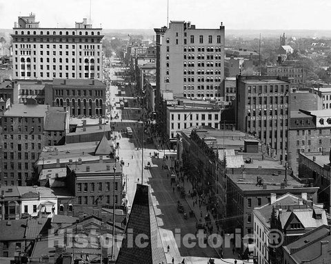 Rochester Historic Black & White Photo, Rooftop View of E. Main Street, c1905 -