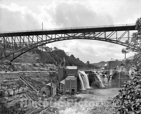 Rochester Historic Black & White Photo, Driving Park Avenue Bridge and Falls, c1904 -