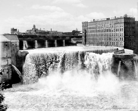 Rochester Historic Black & White Photo, The High Falls on the Genesee River, c1905 -