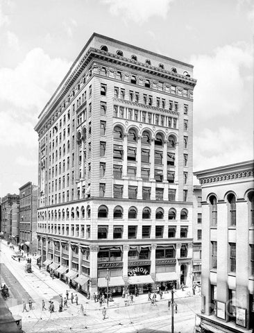 Rochester Historic Black & White Photo, The Granite Building on East Main Street, c1904 -