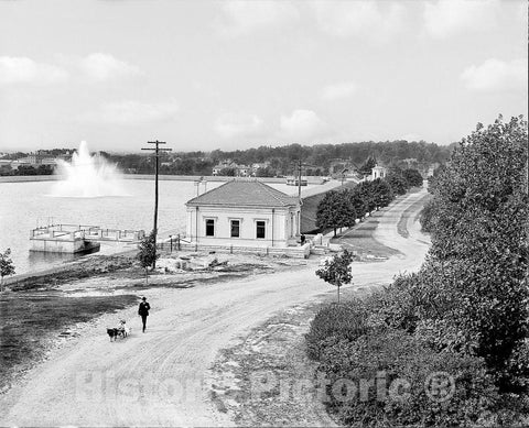 Rochester Historic Black & White Photo, Along the Highland Park Reservoir, c1904 -