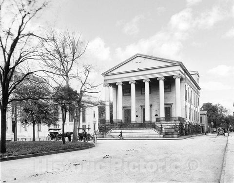 Savannah Historic Black & White Photo, Christ Church on Johnson Square, c1917 -