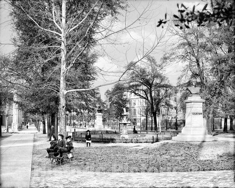 Savannah Historic Black & White Photo, Children in Chippewa Square, c1904 -