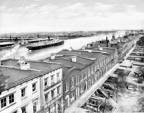 Savannah Historic Black & White Photo, Looking Over the River from City Hall, c1915 -