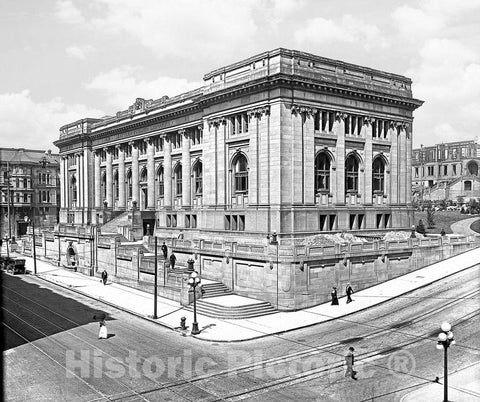 Seattle Historic Black & White Photo, The Seattle Public Library Building, c1914 -