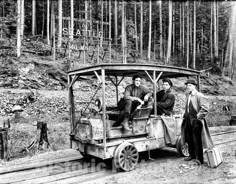Seattle Historic Black & White Photo, Men on the Tracks Near Cedar Falls, c1914 -