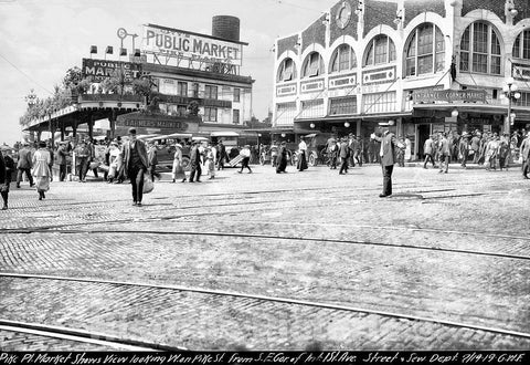 Seattle Historic Black & White Photo, Outside the Pike Place Market, c1919 -