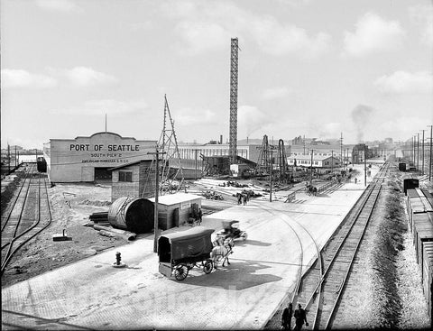 Seattle Historic Black & White Photo, Looking North from the Lander Street Terminal, c1914 -